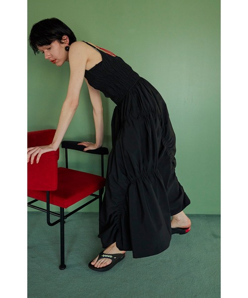 OMMO IRREGULAR SHIRRING CAMI OP ブラック38 OMMO ONLINE STORE / IRREGULAR SHIRRING CAMI OP