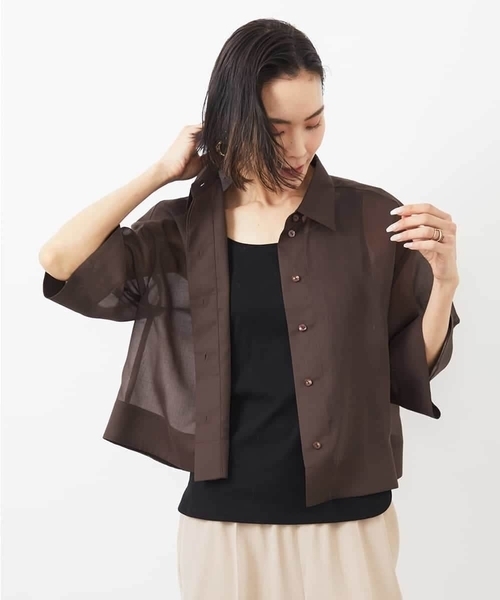 セール】ボックスシルエットハーフスリーブシアーシャツ（シャツ