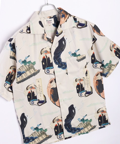 葛飾北斎 アート 半袖オープンカラーシャツ（シャツ/ブラウス