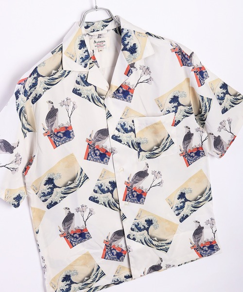 セール】葛飾北斎 アート 半袖オープンカラーシャツ（シャツ