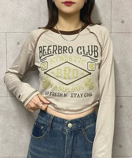 NANEA（ナネア）の「ヴィンテージ風ロゴプリントクロップドリンガーTシャツ（Tシャツ/カットソー・レディース・ベージュ/レッド・SMALL/MEDIUM/LARGE）」の20枚目の写真