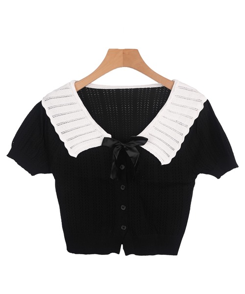 AsheKsha(アシクシャ)の「【新作】カットアウト・ラペル・ニット・ショートトップ(Tシャツ/カットソー・レディース・ブラック/グレー/ベージュ・F)」の12枚目の写真