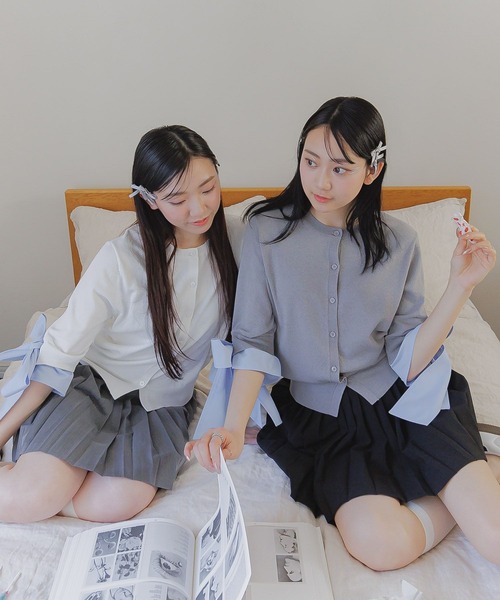 3.3 Field Trip （3.3フィールドトリップ）の「3.3 Field Trip／リボンレイヤードカーディガン（カーディガン/ボレロ・レディース・ネイビー/グレー/オフホワイト・FREE）」の6枚目の写真