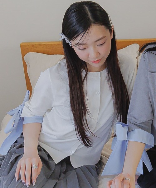 3.3 Field Trip （3.3フィールドトリップ）の「3.3 Field Trip／リボンレイヤードカーディガン（カーディガン/ボレロ・レディース・ネイビー/グレー/オフホワイト・FREE）」の8枚目の写真