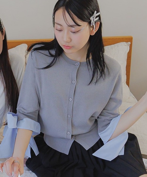 3.3 Field Trip （3.3フィールドトリップ）の「3.3 Field Trip／リボンレイヤードカーディガン（カーディガン/ボレロ・レディース・ネイビー/グレー/オフホワイト・FREE）」の9枚目の写真