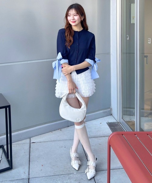 3.3 Field Trip （3.3フィールドトリップ）の「3.3 Field Trip／リボンレイヤードカーディガン（カーディガン/ボレロ・レディース・ネイビー/グレー/オフホワイト・FREE）」の10枚目の写真