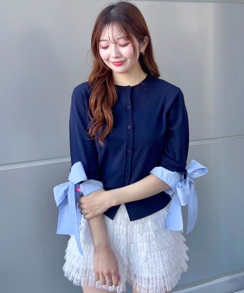 3.3 Field Trip （3.3フィールドトリップ）の「3.3 Field Trip／リボンレイヤードカーディガン（カーディガン/ボレロ・レディース・ネイビー/グレー/オフホワイト・FREE）」の12枚目の写真