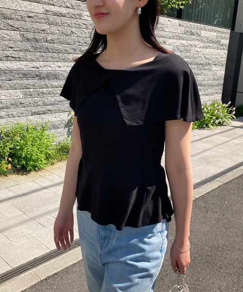ペプラムカットソー　ブラック セール】【WEB限定】ビッグカラーペプラムカットソー（Tシャツ