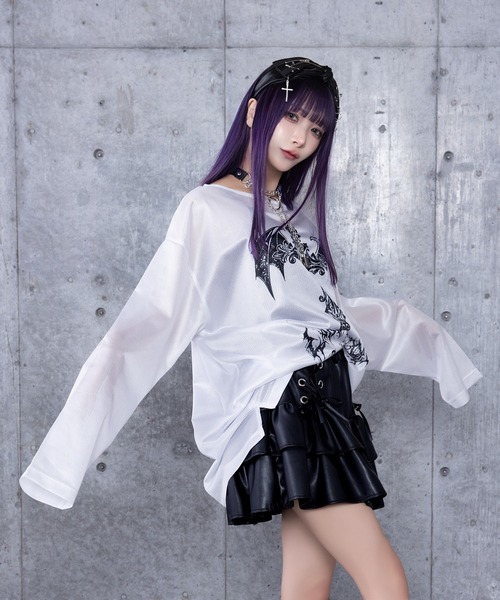セール】コウモリクロスプリントメッシュロンT（Tシャツ