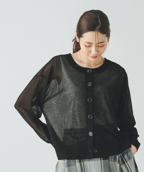 GLOBAL WORK（グローバルワーク）の「シアークルーカーディガン/288084（カーディガン/ボレロ・レディース・ブラック/ライトグレー/レッド・LARGE/MEDIUM）」の2枚目の写真