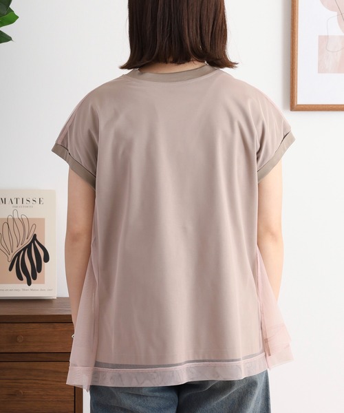 EGLANTINE(エグランティーヌ)の「EGLANTINE チュールレイヤード ロゴプリント フレンチスリーブカットソー(Tシャツ/カットソー・レディース・ブラック/オフホワイト/グレイッシュブルー/カーキ・40)」の13枚目の写真