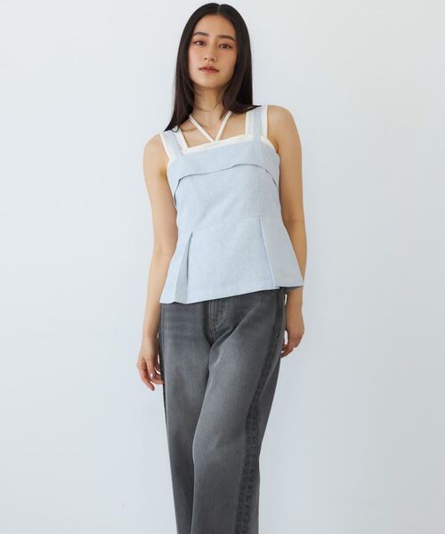 STRATA(エストラータ)の「リネンライクペプラムトップス 【低身長・小柄女性】(キャミソール・レディース・ベージュ/グレー・ONE SIZE)」の2枚目の写真