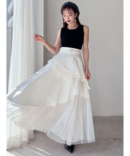 RESEXXY（リゼクシー）の「【WEB限定】チュールドッキングフレアスカート（スカート・レディース・ブラック/インディゴブルー/ホワイト・FREE）」の10枚目の写真