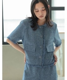 エステラケー　ブルーツイードサマージャケット Estella.K ジャケット ノーカラージャケット Gigi Tweed Little