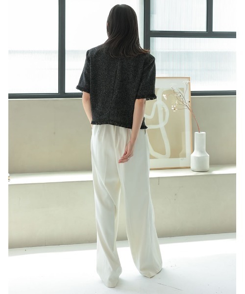 Re:EDIT（リエディ）の「[2025 SUMMER COLLECTION]サマーツイード半袖ノーカラージャケット（テーラードジャケット・レディース・ホワイト/ブラック系その他/ブルー/ブラック・MEDIUM/LARGE）」の9枚目の写真