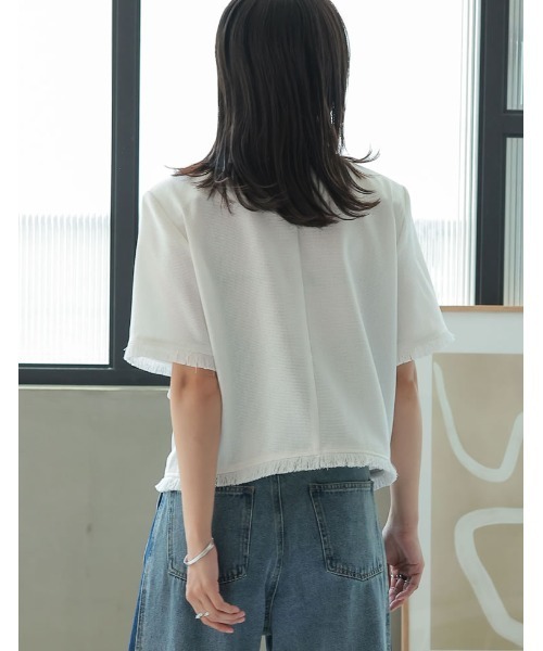 Re:EDIT（リエディ）の「[2025 SUMMER COLLECTION]サマーツイード半袖ノーカラージャケット（テーラードジャケット・レディース・ホワイト/ブラック系その他/ブルー/ブラック・MEDIUM/LARGE）」の11枚目の写真