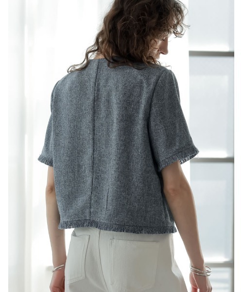 Re:EDIT（リエディ）の「[2025 SUMMER COLLECTION]サマーツイード半袖ノーカラージャケット（テーラードジャケット・レディース・ホワイト/ブラック系その他/ブルー/ブラック・MEDIUM/LARGE）」の17枚目の写真