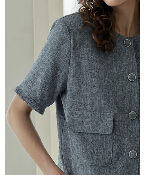 Re:EDIT（リエディ）の「[2025 SUMMER COLLECTION]サマーツイード半袖ノーカラージャケット（テーラードジャケット・レディース・ホワイト/ブラック系その他/ブルー/ブラック・MEDIUM/LARGE）」の19枚目の写真