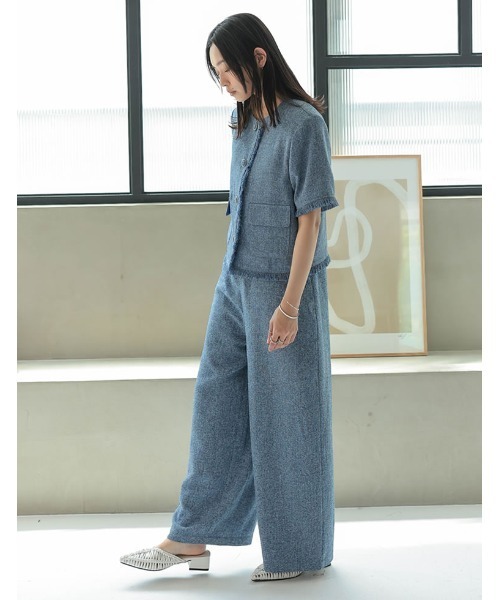セール】[2025 SUMMER COLLECTION]サマーツイード半袖ノーカラー