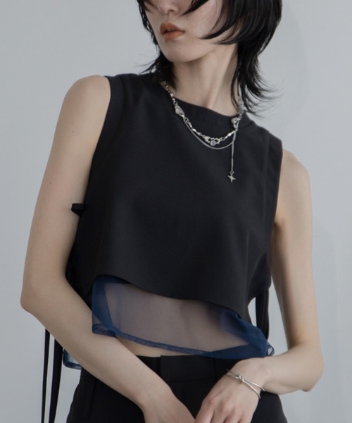 VACANCY（ヴァカンシー）の「サイドリボンシアー配色タンクブラウス/SETUP（シャツ/ブラウス・レディース・ブラック/グレー・FREE）」の2枚目の写真