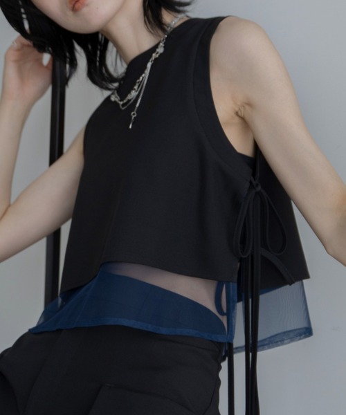 VACANCY（ヴァカンシー）の「サイドリボンシアー配色タンクブラウス/SETUP（シャツ/ブラウス・レディース・ブラック/グレー・FREE）」の22枚目の写真