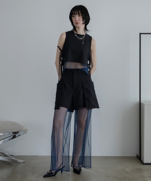 VACANCY（ヴァカンシー）の「サイドリボンシアー配色タンクブラウス/SETUP（シャツ/ブラウス・レディース・ブラック/グレー・FREE）」の18枚目の写真