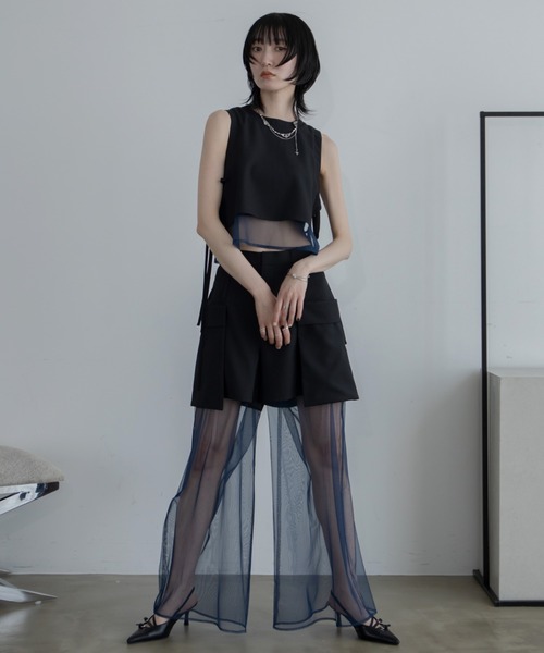 VACANCY（ヴァカンシー）の「サイドリボンシアー配色タンクブラウス/SETUP（シャツ/ブラウス・レディース・ブラック/グレー・FREE）」の17枚目の写真