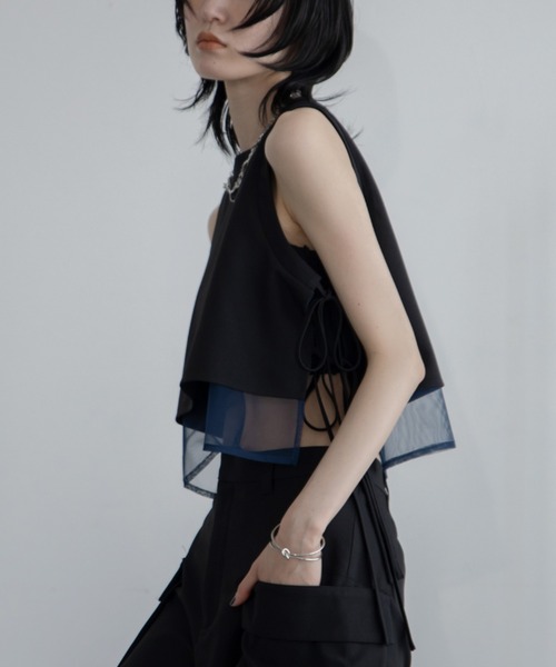 VACANCY（ヴァカンシー）の「サイドリボンシアー配色タンクブラウス/SETUP（シャツ/ブラウス・レディース・ブラック/グレー・FREE）」の19枚目の写真
