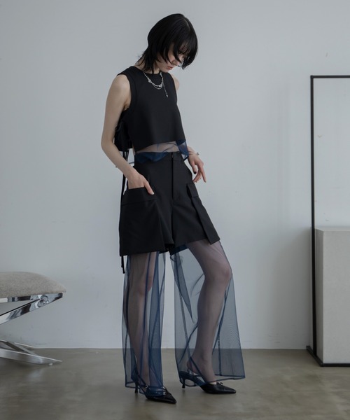 VACANCY（ヴァカンシー）の「サイドリボンシアー配色タンクブラウス/SETUP（シャツ/ブラウス・レディース・ブラック/グレー・FREE）」の16枚目の写真