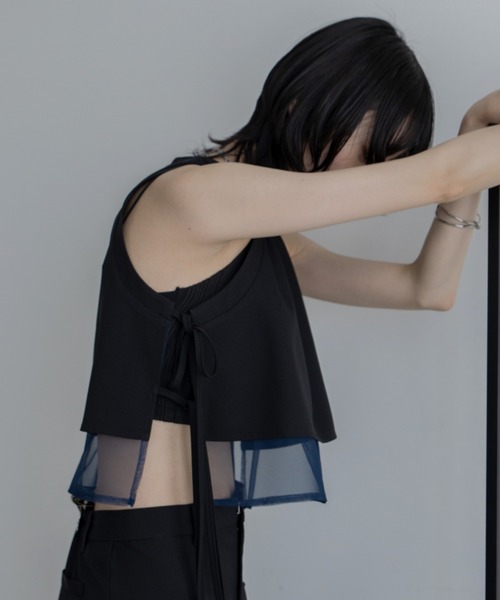 VACANCY（ヴァカンシー）の「サイドリボンシアー配色タンクブラウス/SETUP（シャツ/ブラウス・レディース・ブラック/グレー・FREE）」の20枚目の写真