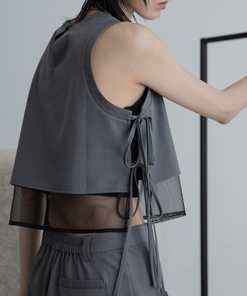 VACANCY（ヴァカンシー）の「サイドリボンシアー配色タンクブラウス/SETUP（シャツ/ブラウス・レディース・ブラック/グレー・FREE）」の8枚目の写真