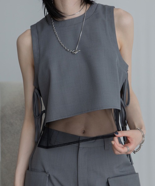 VACANCY（ヴァカンシー）の「サイドリボンシアー配色タンクブラウス/SETUP（シャツ/ブラウス・レディース・ブラック/グレー・FREE）」の11枚目の写真