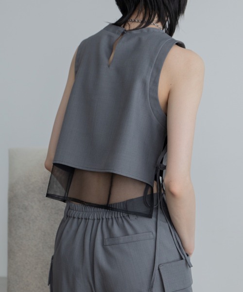 VACANCY（ヴァカンシー）の「サイドリボンシアー配色タンクブラウス/SETUP（シャツ/ブラウス・レディース・ブラック/グレー・FREE）」の9枚目の写真