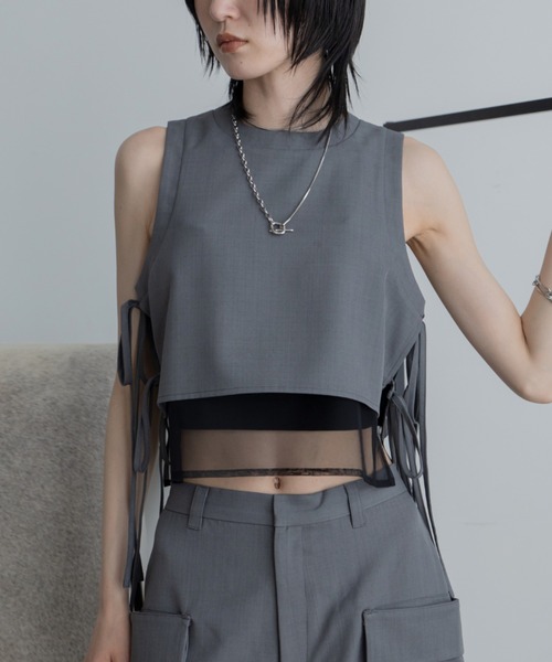 VACANCY（ヴァカンシー）の「サイドリボンシアー配色タンクブラウス/SETUP（シャツ/ブラウス・レディース・ブラック/グレー・FREE）」の10枚目の写真