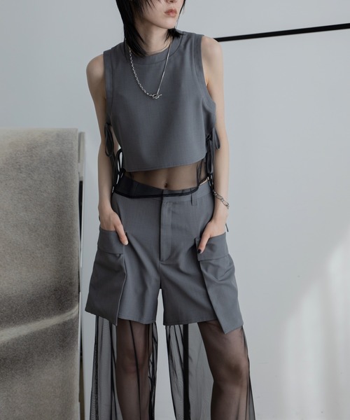 VACANCY（ヴァカンシー）の「サイドリボンシアー配色タンクブラウス/SETUP（シャツ/ブラウス・レディース・ブラック/グレー・FREE）」の7枚目の写真