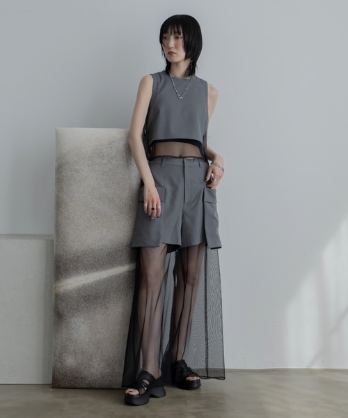 VACANCY（ヴァカンシー）の「サイドリボンシアー配色タンクブラウス/SETUP（シャツ/ブラウス・レディース・ブラック/グレー・FREE）」の6枚目の写真