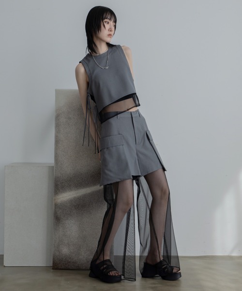 VACANCY（ヴァカンシー）の「サイドリボンシアー配色タンクブラウス/SETUP（シャツ/ブラウス・レディース・ブラック/グレー・FREE）」の5枚目の写真