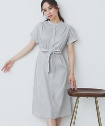 《XS-LLサイズ》マルチストライプシャツワンピース【洗濯機洗い可/イージーアイロン/防シワ】