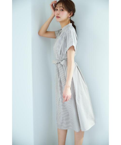 index（インデックス）の「《XS-LLサイズ》マルチストライプシャツワンピース【洗濯機洗い可/イージーアイロン/防シワ】（ワンピース・レディース・ブルー系7/アイボリー系2/ワイン系1・34/36/38/40/42）」の5枚目の写真