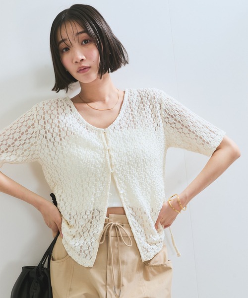 VIS（ビス）の「【WEB/一部店舗限定】裾サイドドロストレースカーディガン（カーディガン/ボレロ・レディース・ブラック/キナリ・FREE）」の13枚目の写真