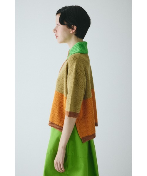 希少　HeRIN.Cye クリーム 変形 ダブル　ジップ ニット　ブルゾン HeRIN.CYE | Bi color zip knit pullover (ニット ) |SHEL'TTER