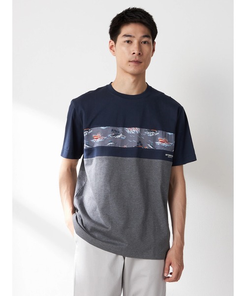 McGREGOR(マックレガー)の「リゾートTシャツ(切替デザイン)(Tシャツ/カットソー・メンズ・ネイビー/アイボリー・L/M/XL)」の1枚目の写真