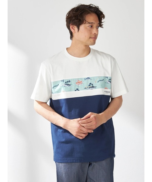 McGREGOR(マックレガー)の「リゾートTシャツ(切替デザイン)(Tシャツ/カットソー・メンズ・ネイビー/アイボリー・L/M/XL)」の2枚目の写真