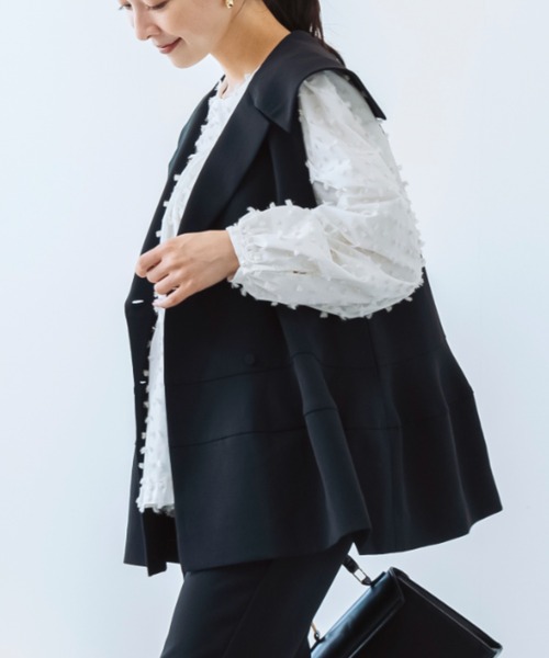 Sono（ソーノ）の「ご自宅でお洗濯可能/日本製/防シワ/ポケット付【SONO/ソーノ】ビーグルカラーチュニックジレ(ベスト)（ベスト・レディース・ブラック/ネイビー・F）」の3枚目の写真