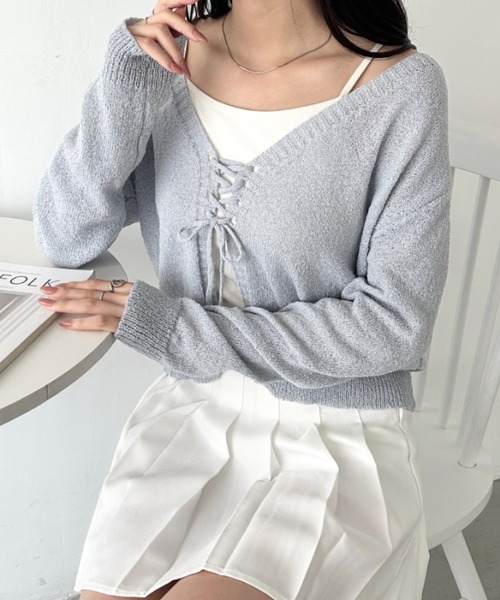 wears(ウェアーズ)の「レースアップニットボレロカーディガン(Tシャツ/カットソー・レディース・ブラック/ライトブルー/ホワイト・FREE)」の20枚目の写真