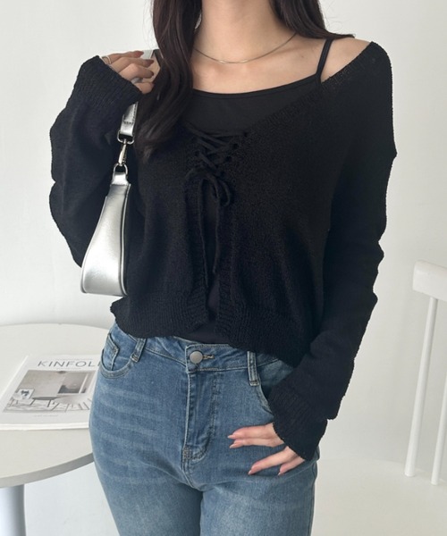wears(ウェアーズ)の「レースアップニットボレロカーディガン(Tシャツ/カットソー・レディース・ブラック/ライトブルー/ホワイト・FREE)」の15枚目の写真
