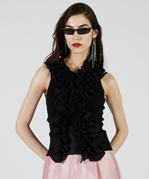 PRANK PROJECT（プランクプロジェクト）の「フリルモチーフニット / Frill Motif Knit（ニット/セーター・レディース・ゴールド/ホワイト/ブラック・FREE）」の3枚目の写真