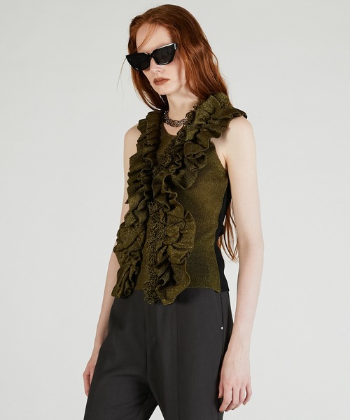 PRANK PROJECT（プランクプロジェクト）の「フリルモチーフニット / Frill Motif Knit（ニット/セーター・レディース・ゴールド/ホワイト/ブラック・FREE）」の18枚目の写真