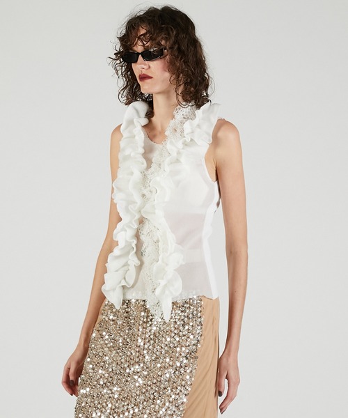 PRANK PROJECT（プランクプロジェクト）の「フリルモチーフニット / Frill Motif Knit（ニット/セーター・レディース・ゴールド/ホワイト/ブラック・FREE）」の10枚目の写真