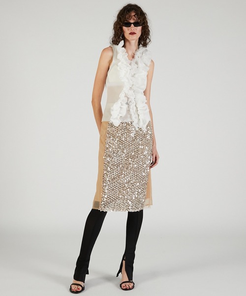 PRANK PROJECT（プランクプロジェクト）の「フリルモチーフニット / Frill Motif Knit（ニット/セーター・レディース・ゴールド/ホワイト/ブラック・FREE）」の4枚目の写真